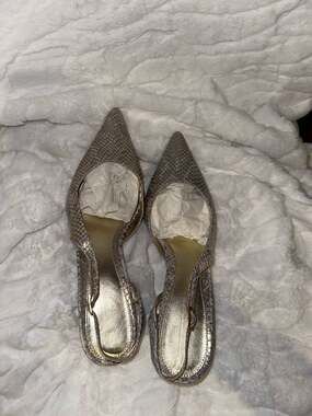 Talbots Collection Silver Metallic Snakeskin Leather Slingback Pumps